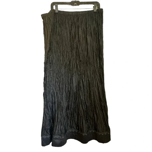 Lee Anderson Black Pleated Crinkle Maxi Pull On Skirt sz 2=XL - Picture 2 of 7